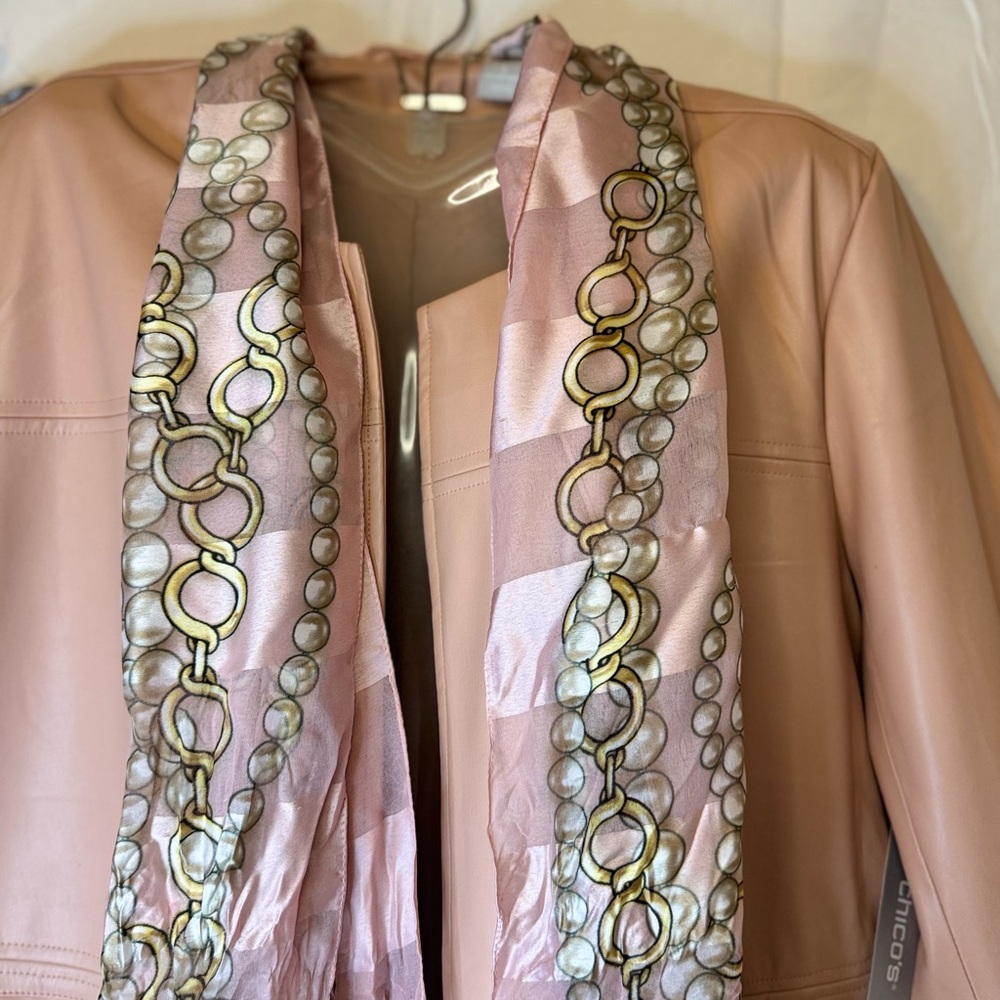 Elegant Chico’s Blush Pink Women's Faux Leather Jacket Size 3 W 16-18 NWT